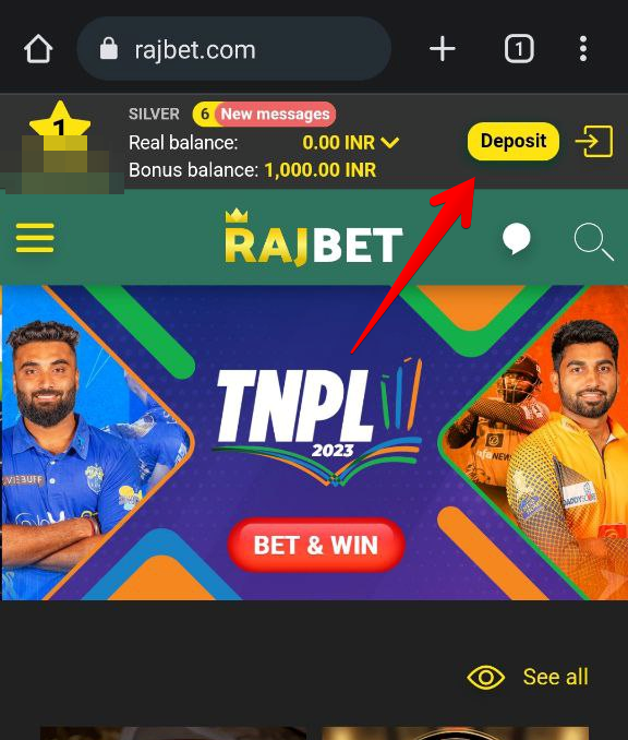 Log In to your RajBet account and click on cash logo